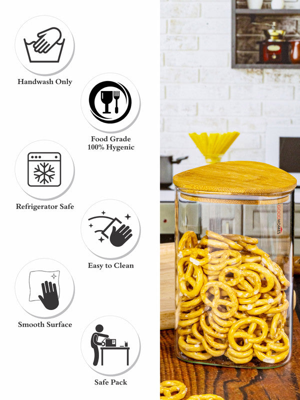 Glass Storage Jar with Wooden Lid Set of 2pcs