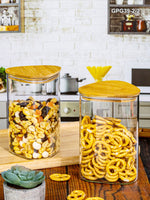 Glass Storage Jar with Wooden Lid Set of 2pcs