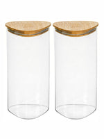 Glass Storage Jar with Wooden Lid Set of 2pcs