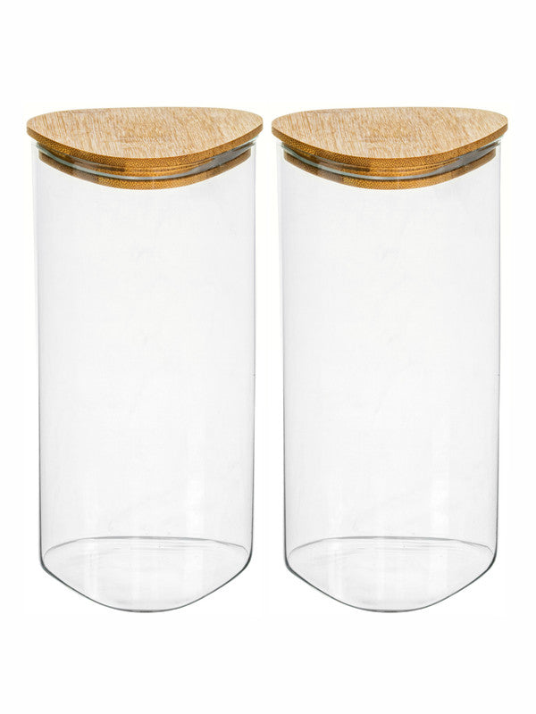 Glass Storage Jar with Wooden Lid Set of 2pcs