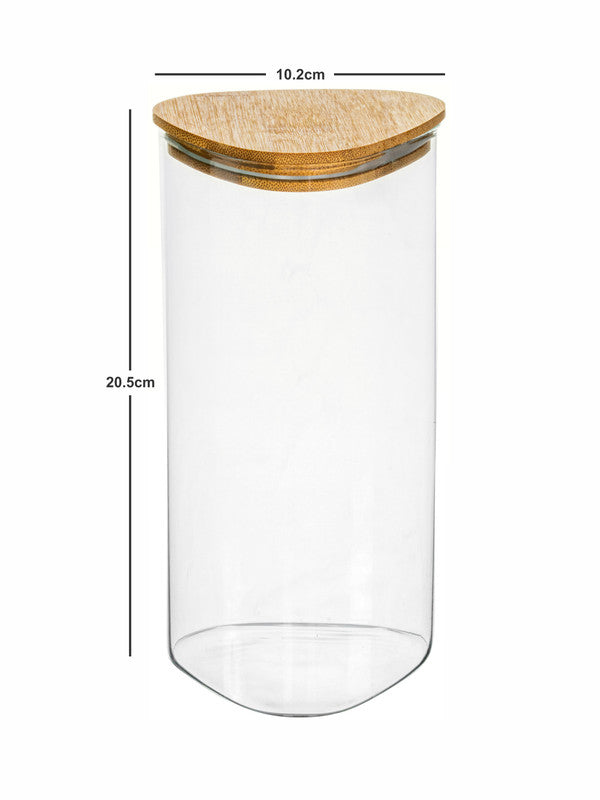 Glass Storage Jar with Wooden Lid Set of 2pcs