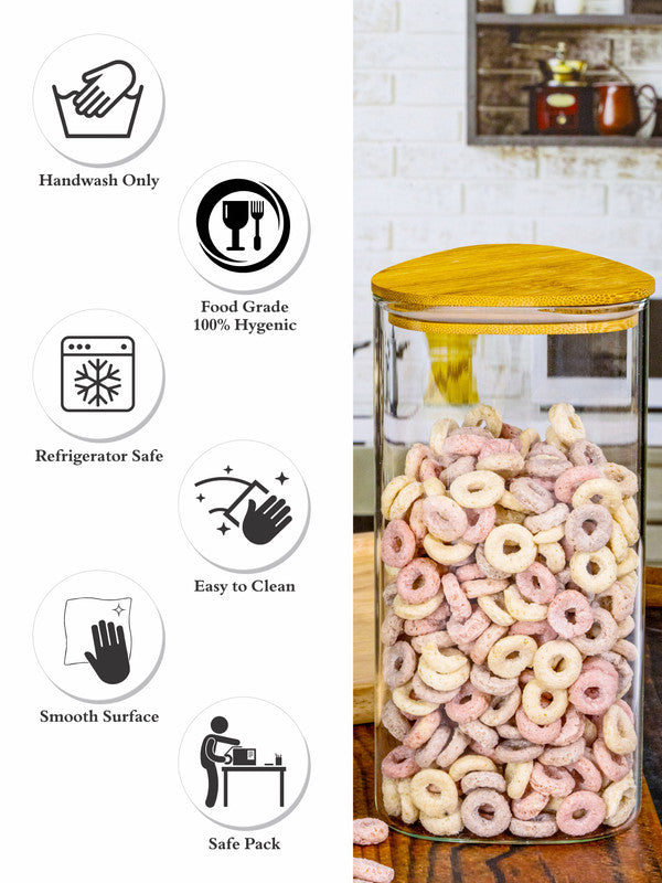 Glass Storage Jar with Wooden Lid Set of 2pcs