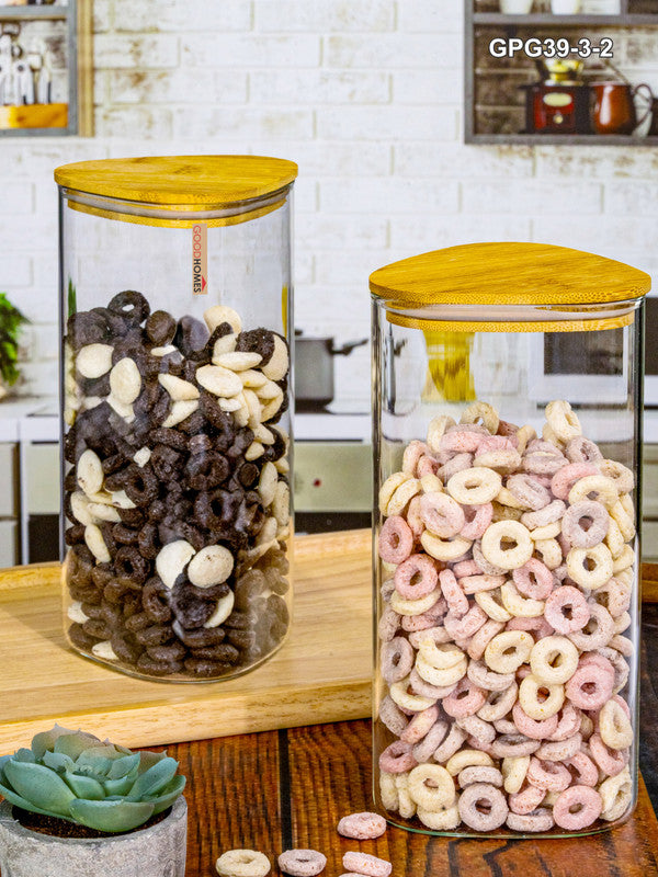 Glass Storage Jar with Wooden Lid Set of 2pcs