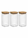 Glass Storage Jar with Wooden Lid Set of 3pcs