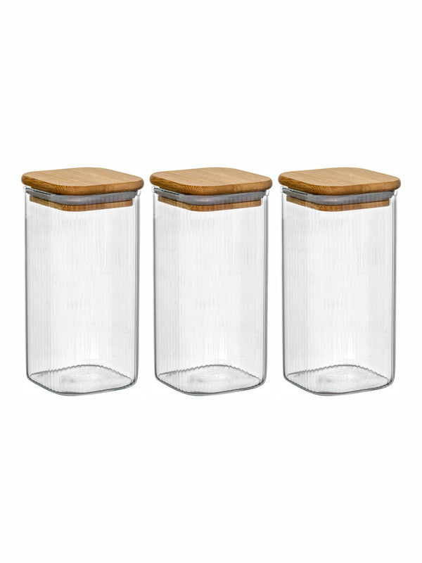 Glass Storage Jar with Wooden Lid Set of 3pcs