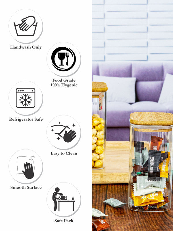 Glass Storage Jar with Wooden Lid Set of 3pcs