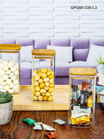 Glass Storage Jar with Wooden Lid Set of 3pcs