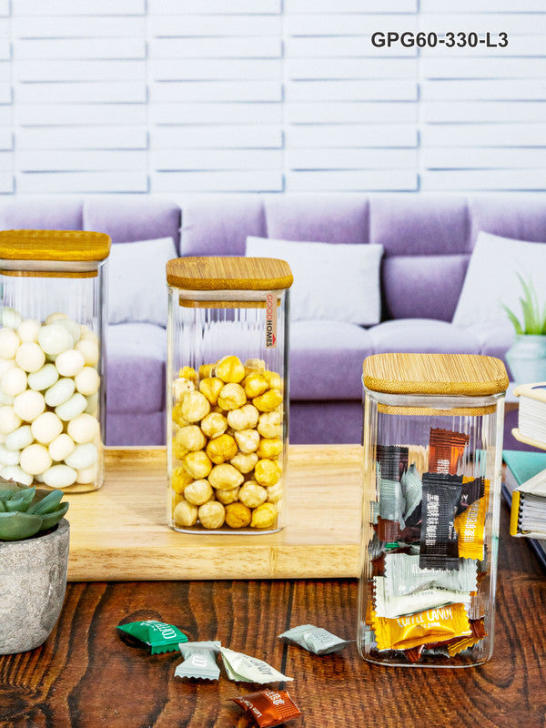 Glass Storage Jar with Wooden Lid Set of 3pcs