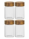 Glass Storage Jar with Wooden Lid Set of 4pcs