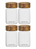 Glass Storage Jar with Wooden Lid Set of 4pcs