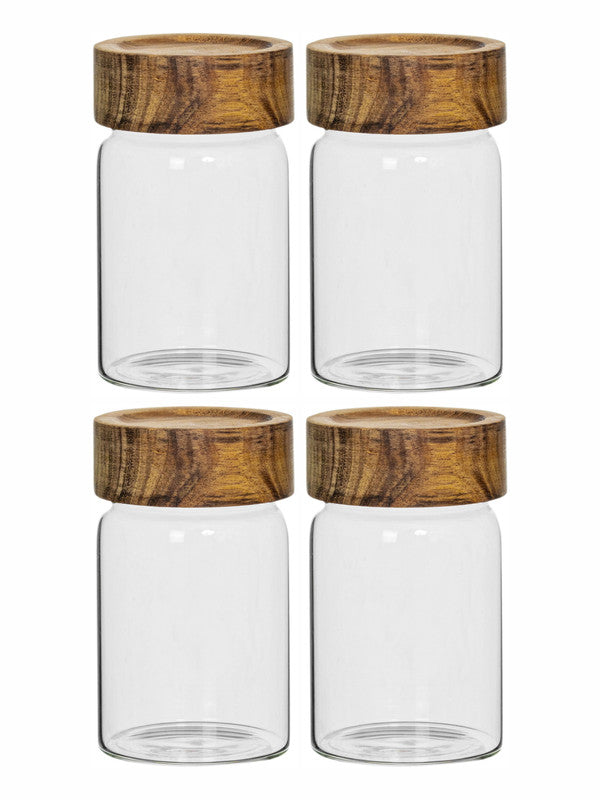 Glass Storage Jar with Wooden Lid Set of 4pcs