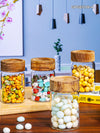 Glass Storage Jar with Wooden Lid Set of 4pcs