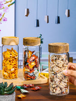 Glass Storage Jar with Wooden Lid Set of 3pcs