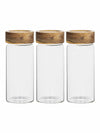Glass Storage Jar with Wooden Lid Set of 3pcs