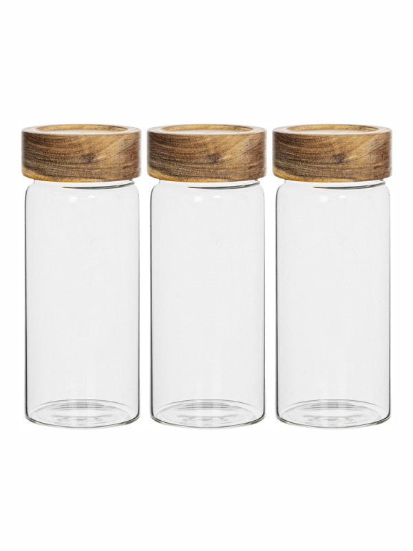 Glass Storage Jar with Wooden Lid Set of 3pcs
