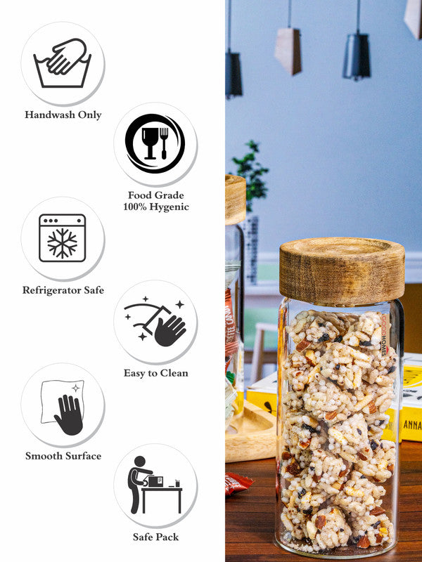 Glass Storage Jar with Wooden Lid Set of 3pcs