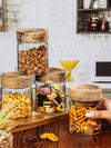 Clear Glass Storage Jar Set With Wooden Lid of 4pcs