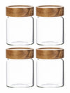 Clear Glass Storage Jar Set With Wooden Lid of 4pcs