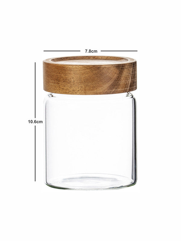 Clear Glass Storage Jar Set With Wooden Lid of 4pcs