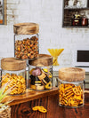 Clear Glass Storage Jar Set With Wooden Lid of 4pcs
