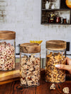 Clear Glass Storage Jar Set With Wooden Lid of 3pcs