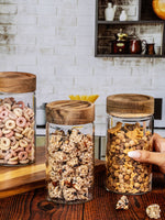 Clear Glass Storage Jar Set With Wooden Lid of 3pcs