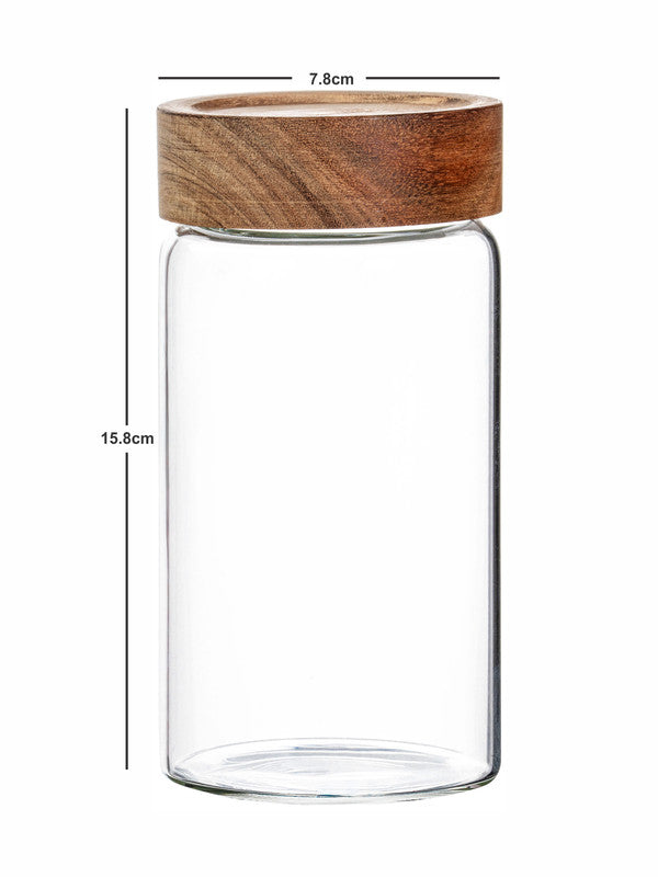 Clear Glass Storage Jar Set With Wooden Lid of 3pcs