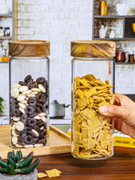 Glass Storage Jar with Wooden Lid Set of 2pcs