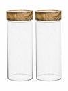 Glass Storage Jar with Wooden Lid Set of 2pcs