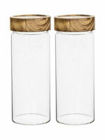 Glass Storage Jar with Wooden Lid Set of 2pcs