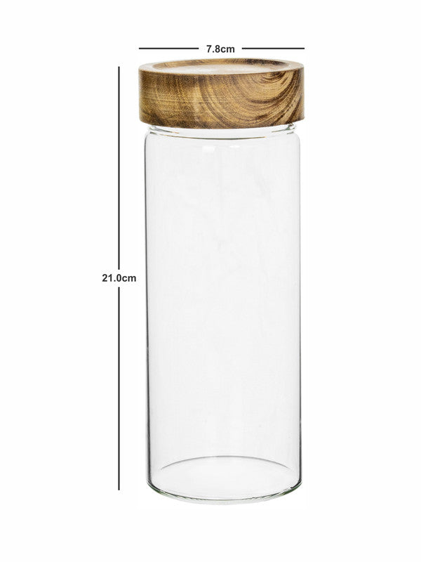 Glass Storage Jar with Wooden Lid Set of 2pcs