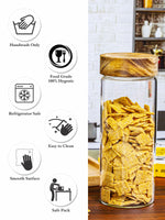 Glass Storage Jar with Wooden Lid Set of 2pcs