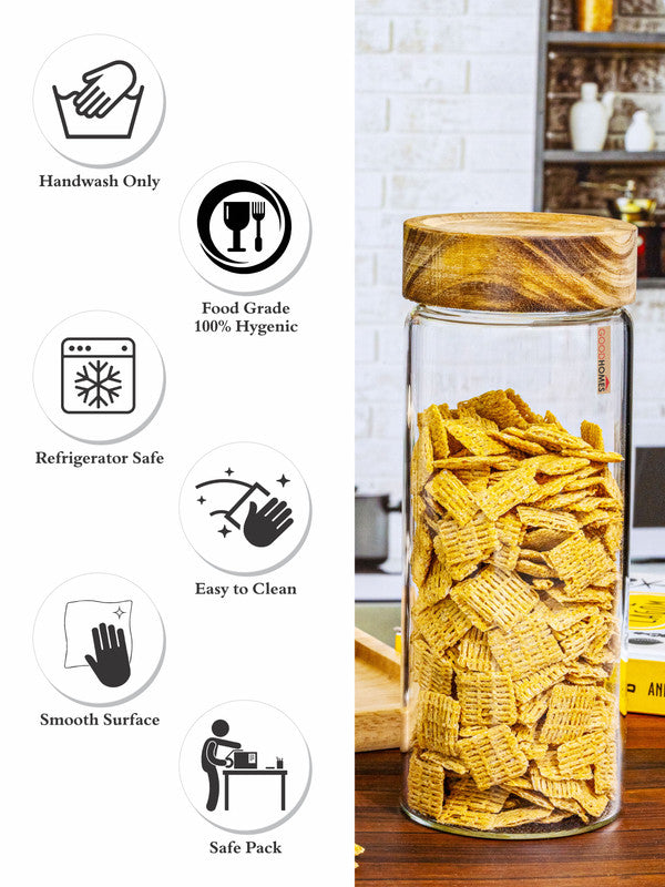Glass Storage Jar with Wooden Lid Set of 2pcs