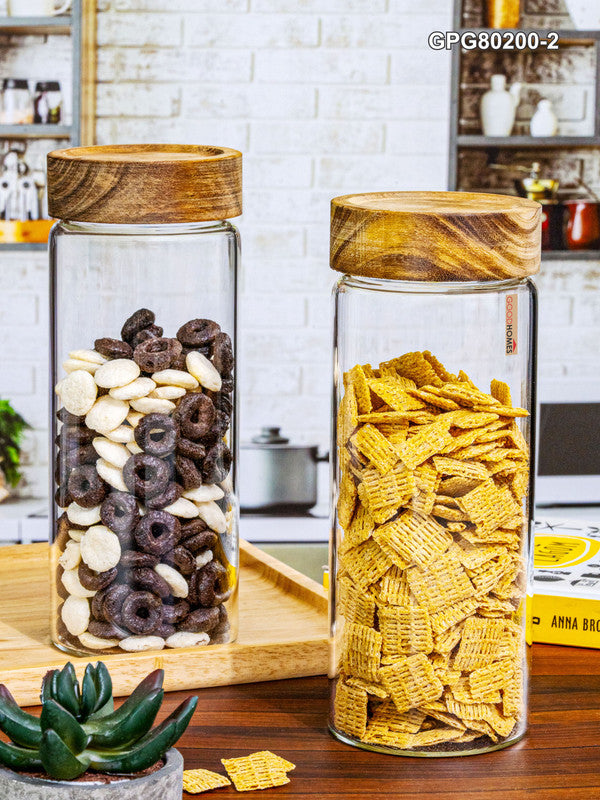 Glass Storage Jar with Wooden Lid Set of 2pcs