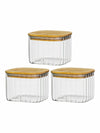 Glass Storage Jar with Wooden Lid Set of 3pcs