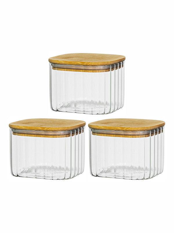 Glass Storage Jar with Wooden Lid Set of 3pcs
