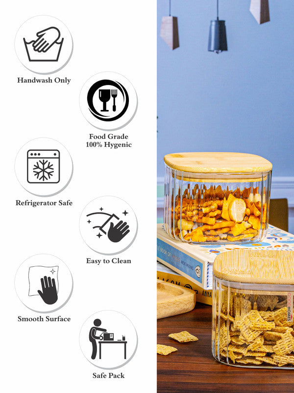 Glass Storage Jar with Wooden Lid Set of 3pcs