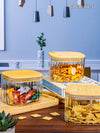 Glass Storage Jar with Wooden Lid Set of 3pcs