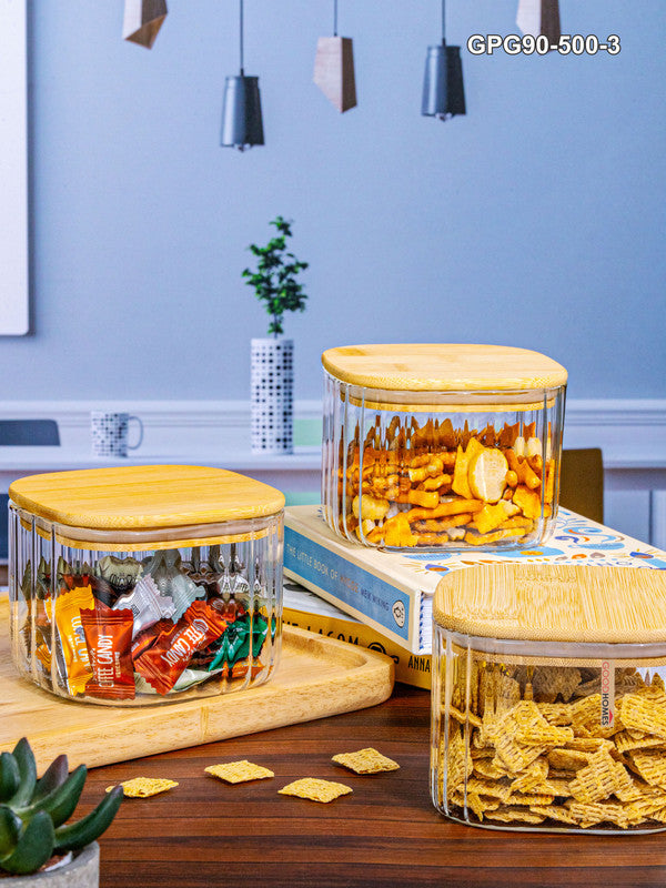 Glass Storage Jar with Wooden Lid Set of 3pcs