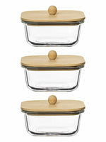 Glass Storage Bowl with Wooden Lid Set of 3pcs