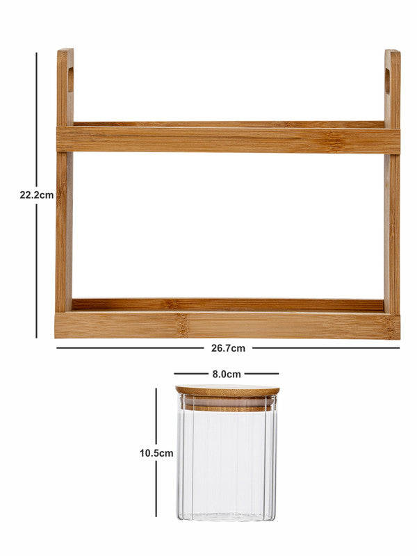 Glass Storage Jar Set of 7pcs with Wooden Lid & Rack