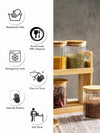 Glass Storage Jar Set of 7pcs with Wooden Lid & Rack
