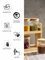 Glass Storage Jar Set of 7pcs with Wooden Lid & Rack