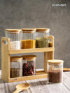 Glass Storage Jar Set of 7pcs with Wooden Lid & Rack
