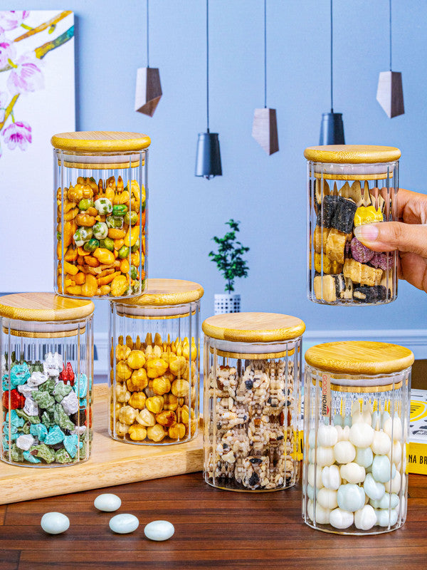 Glass Storage Jar with Wooden Lid Set of 6pcs