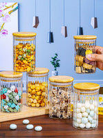 Glass Storage Jar with Wooden Lid Set of 6pcs