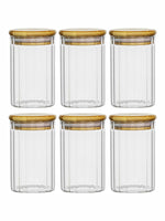 Glass Storage Jar with Wooden Lid Set of 6pcs