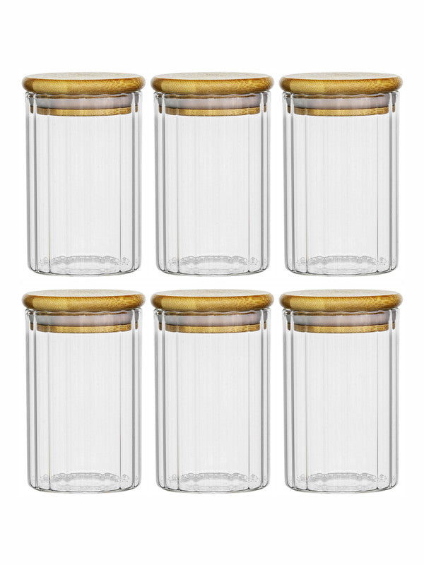 Glass Storage Jar with Wooden Lid Set of 6pcs
