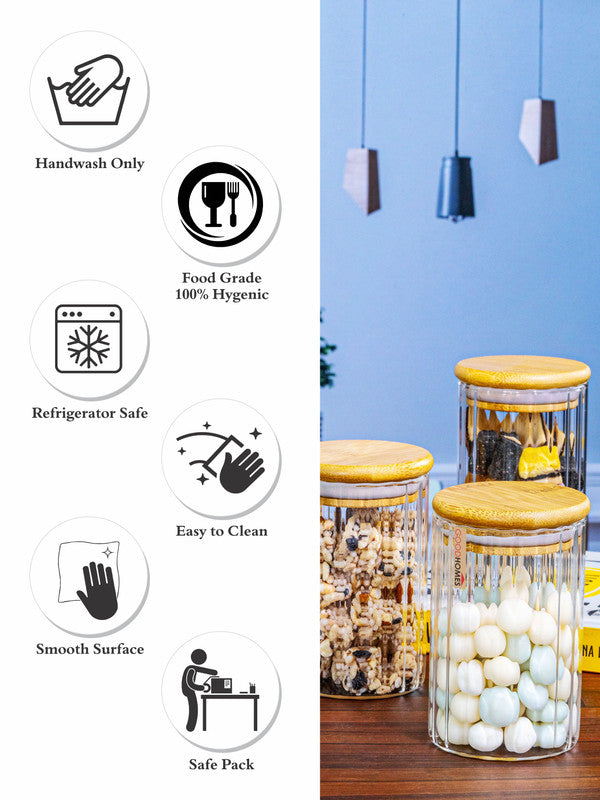 Glass Storage Jar with Wooden Lid Set of 6pcs