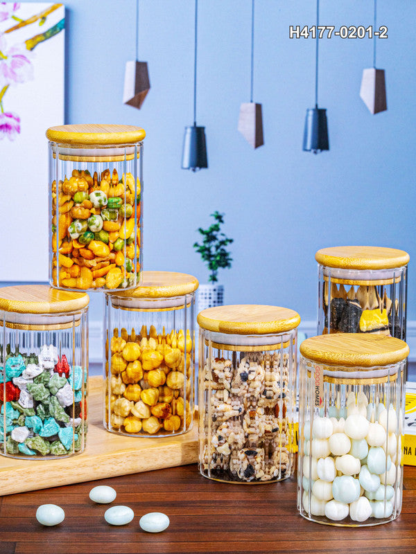 Glass Storage Jar with Wooden Lid Set of 6pcs